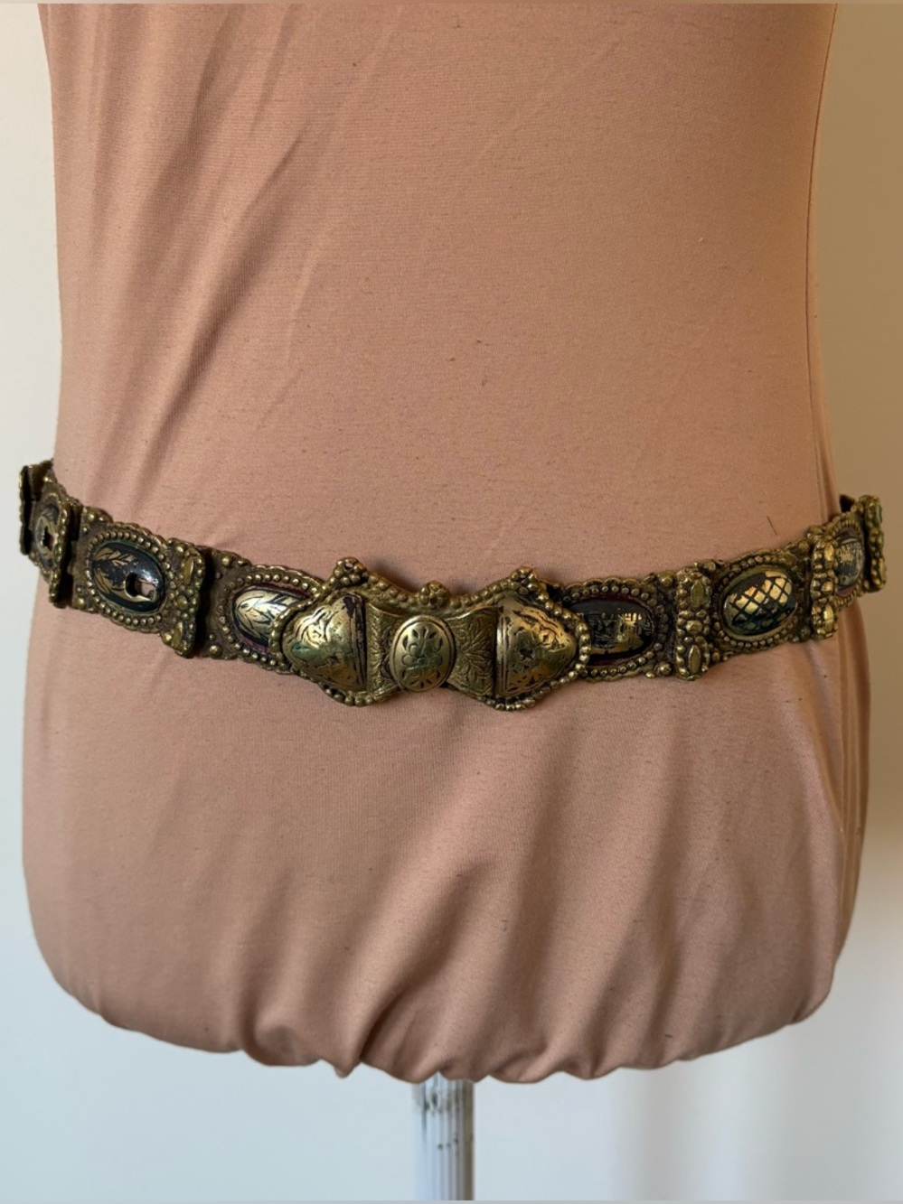 19th Century Antique Ottoman Turkish c1800s Brass Niello Paneled Pictorial Belt
